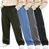 LessonZoo 4 Pack Boys Baggy Sweatpants Straight Leg Open Bottom Casual Pants Basic Elastic Waist Athletic Kids Joggers