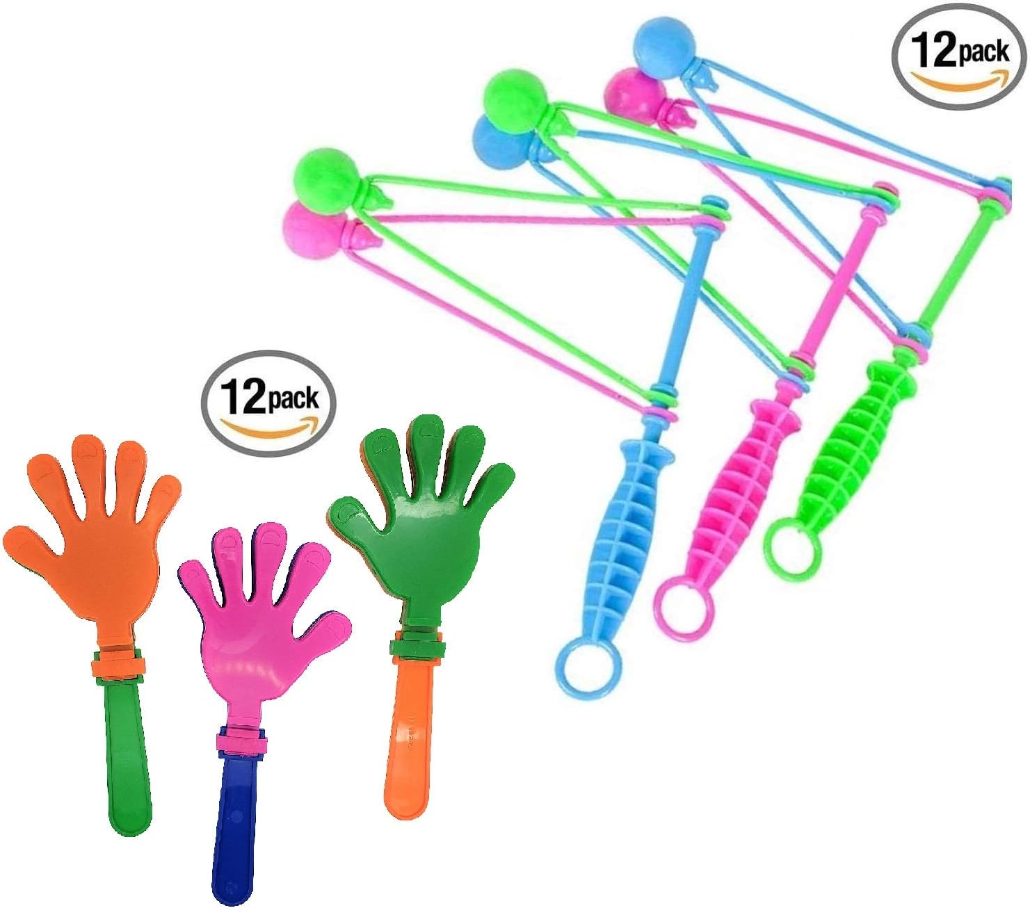 Bundle Pack - 12 Large 7" Hand Clappers + 12 Large 8" Neon Clackers - Perfect Noisemakers for Parties, Sporting Events, Graduation Celebrations, Birthday Surprise Party or any other Noise Requiring Occasion!: Toys & Games