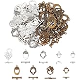 PH PandaHall 54 Sets 9 Styles Toggle Clasps, Tibetan Jewelry Toggle Clasp Flower Oval Leaf Alloy Clasp Jewelry Clasps and Closures for Necklace Bracelet Jewelry Making, Antique Silver/Bronze