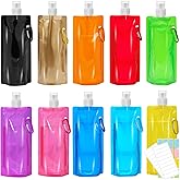 smilixin 10 Pack Collapsible Water Bottles,Reusable Drinking Water Bags with Carabiner Clip,480ml Travel Water Bottle,Leak Proof Water Bottles for Camping,Hiking Travel,Gym,Sports,Biking,BPA Free