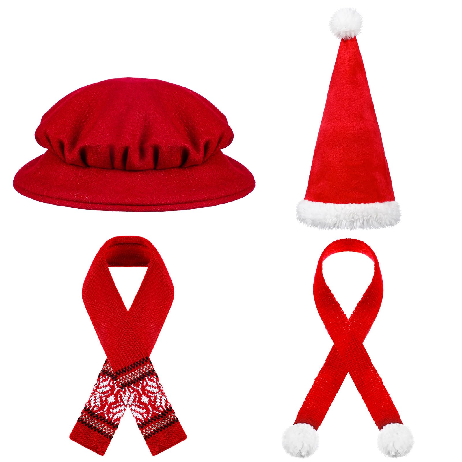 Photo 1 of 4 Pack Doll Clothes Christmas Mini Snowman Hats Scarf, Santa Knit Hat Christmas Tree Scarf for Doll Santa Mini Snowman(Lovely Color,Stylish Style)