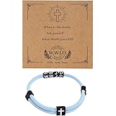 Pingyongchang WWJD Cross Braided Rope Bracelet for Women Men Jesus Religious Adjustable Surfer Bracelet with Gift Message Card Christian Lucky Protection Jewelry Friendship Couple Gift-Blue