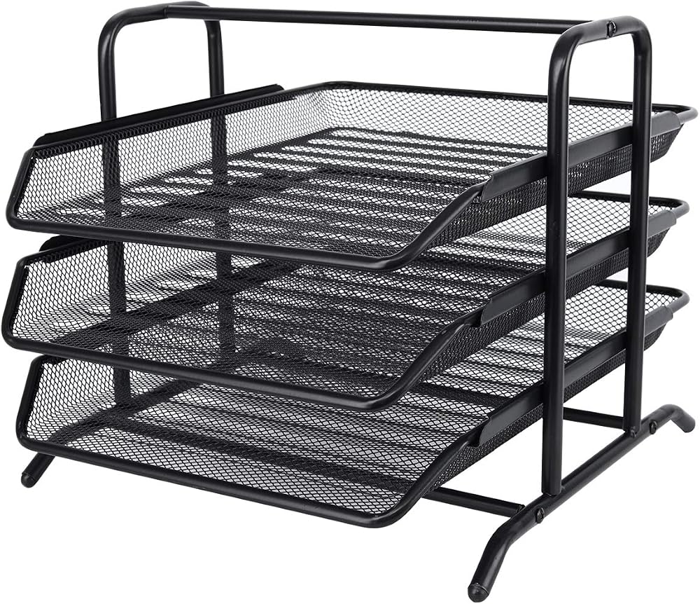 EasyPAG 3 Tier A4 Mesh In Tray Office Desk Tidy File Holder Black