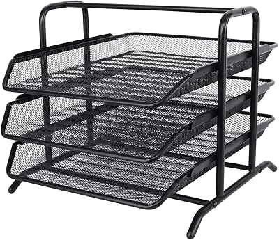 EasyPAG 3 Tier A4 Mesh In Tray Office Desk Tidy File Holder Black