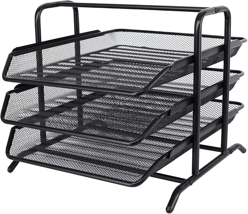 EasyPAG 3 Tier A4 Mesh In Tray Office Desk Tidy File Holder Black