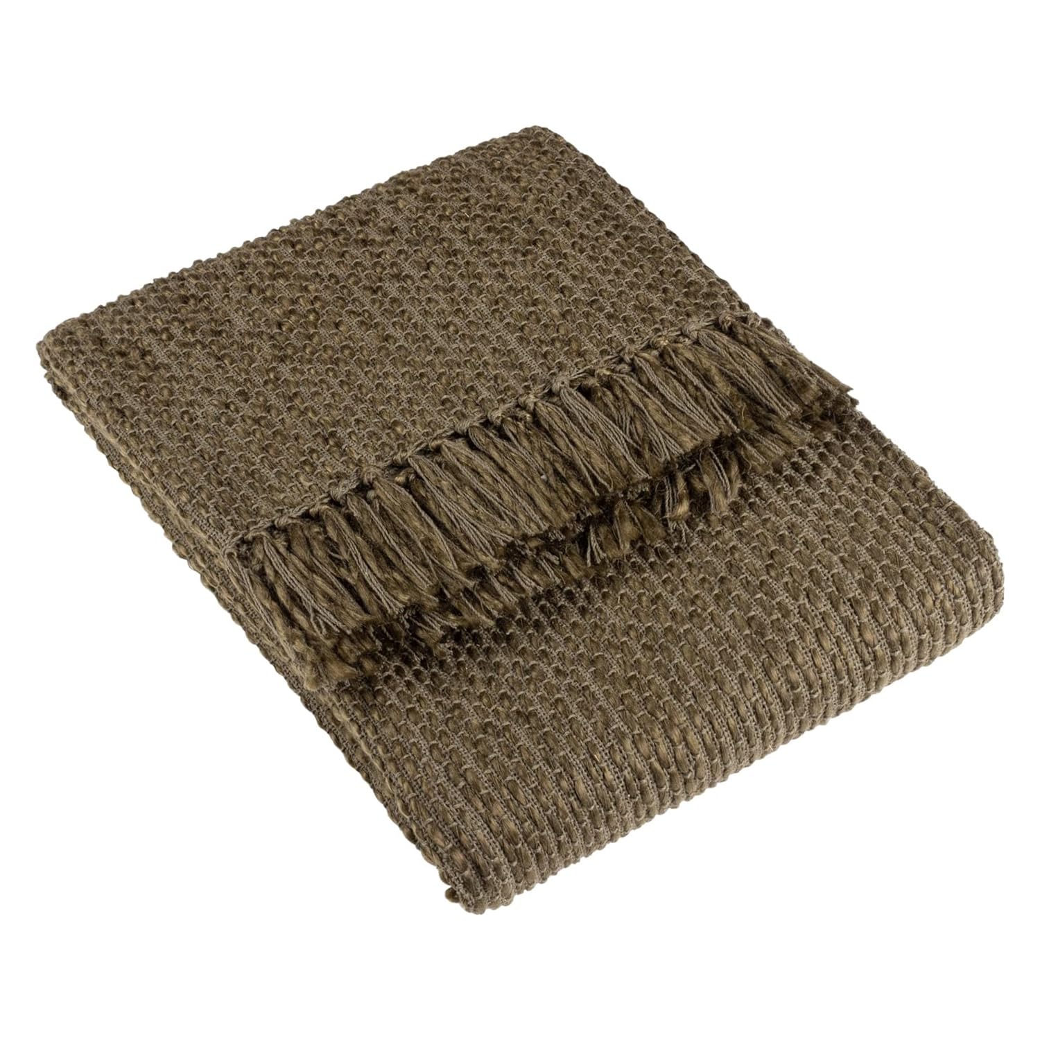 furn. Hoem Morni Woven Fringed Throw – Soft Textured Yarn Blend with Tasselled Trim (Willow – 130 x 180 cm)