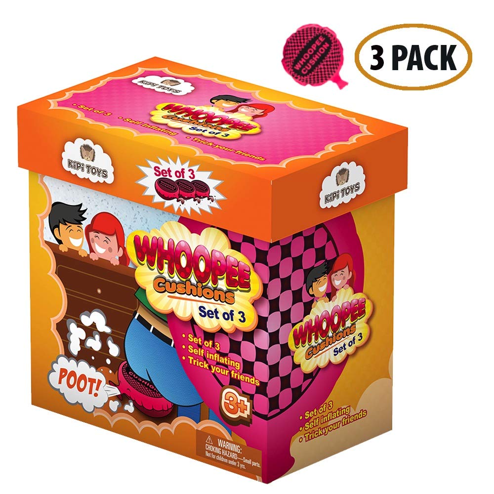 Whoopee Cushion Self Inflated 7" Set of 3 Gift Box Fart Prank Gag Novelty Trick Joke Toy for Kids Children Adults Office Home or Party