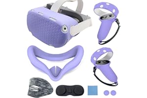 JYMEGOVR for Oculus Quest 2 Silicone Cover, Protective Cover Accessories for Meta VR, Multi Colors Soft Shell Skin, Controller Grips & Face Cover Set (Purple)