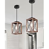 DEWENWILS 2 Pack Farmhouse Pendant Light, Metal Hanging Light Fixture with Wooden Grain Finish, 48 Inch Adjustable Pipes for 
