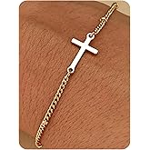 MSCHA HOME Charm Bracelet for Women Gold Trendy Non Tarnish Sideways 14K Gold Plated Simple Dainty Chain Jewelry Gift