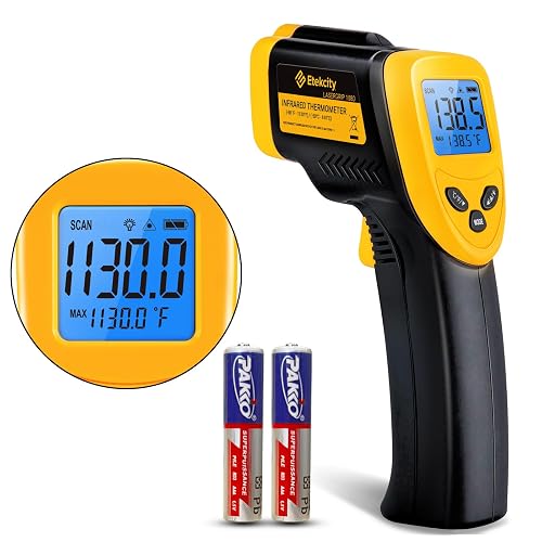 Etekcity Lasergrip 1080 Laser Thermometer Digital Infrared Thermometer Temperature Gun for Kitchen Cooking BBQ Grill and Bath Water, -58℉~1130℉ (-50℃~610℃), Yellow and Black