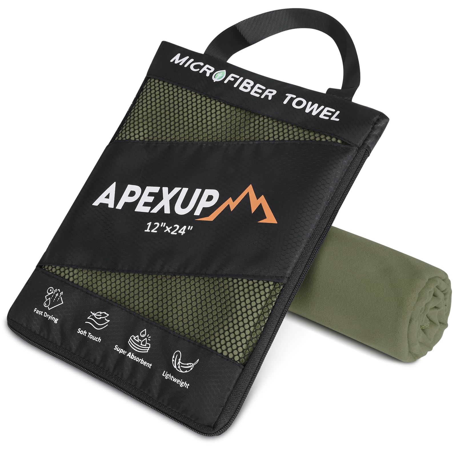 Photo 1 of APEXUP Microfiber Travel Towel, Ultra Absorbent Quick Dry Towels, Lightweight Gym Sports Camping Towel for Workout, Yoga, Beach, Shower, Swimming (24"×12", Army Green)