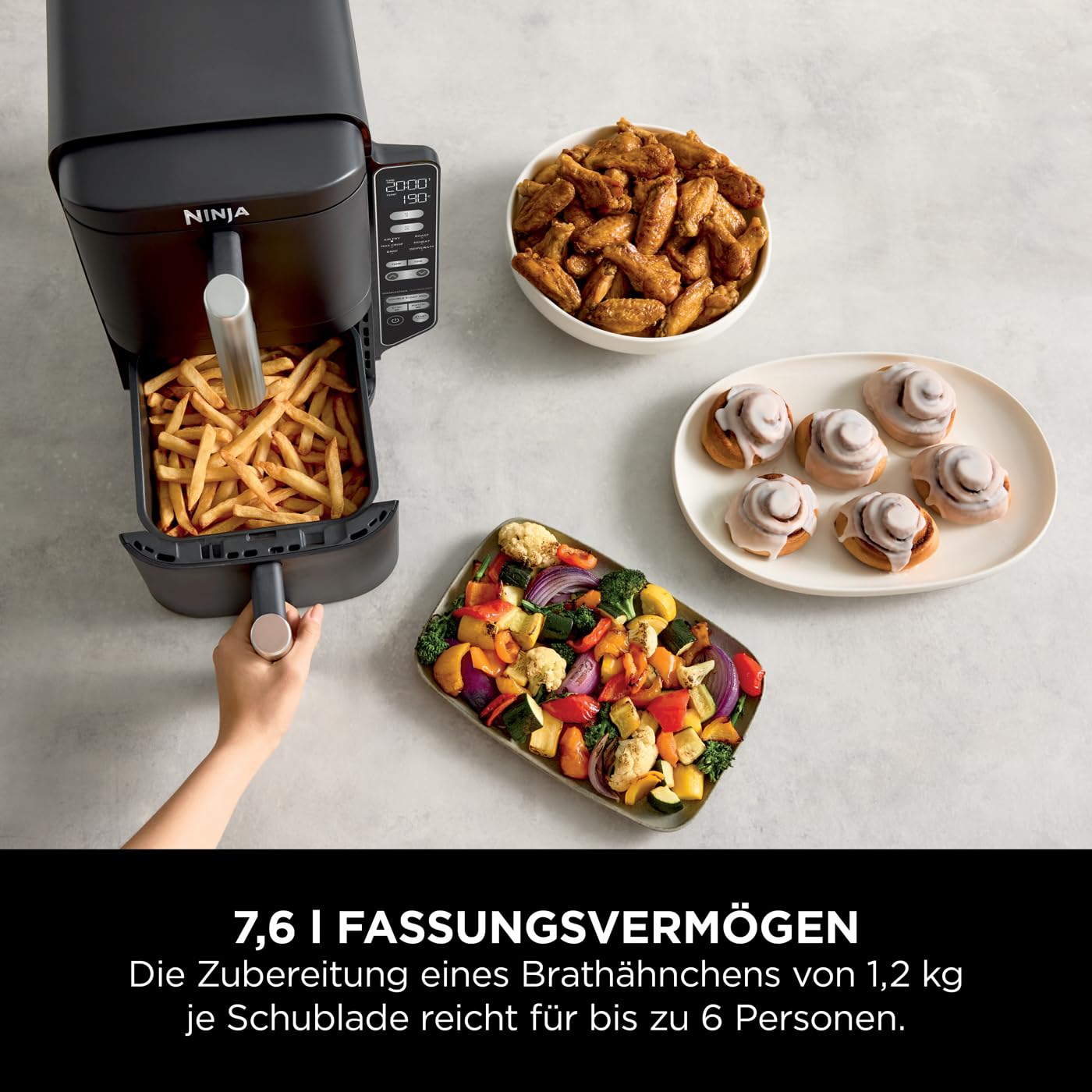 Ninja Double Stack Heißluftfritteuse, 7,6L Digitale Air fryer Doppelkorb mit 4 Kochstufen, 2 Schubladen, 2 Gestelle, platzsparendes Design, 6 Kochfunktionen, 6 Portionen, Schwarz SL300EU 5