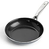 Blue Diamond Frying Pan 8” Skillet, Diamond Infused Healthy Ceramic Nonstick, PFAS and PFOA-Free, Dishwasher and Oven Safe, Even Heating, Metal Utensil Safe, Warp Control Base, Grey
