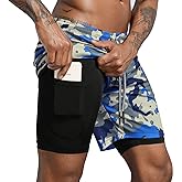 Leidowei Men's 2 in 1 Workout Running Shorts Lightweight Training Yoga Gym 7" Short with Zipper Pockets