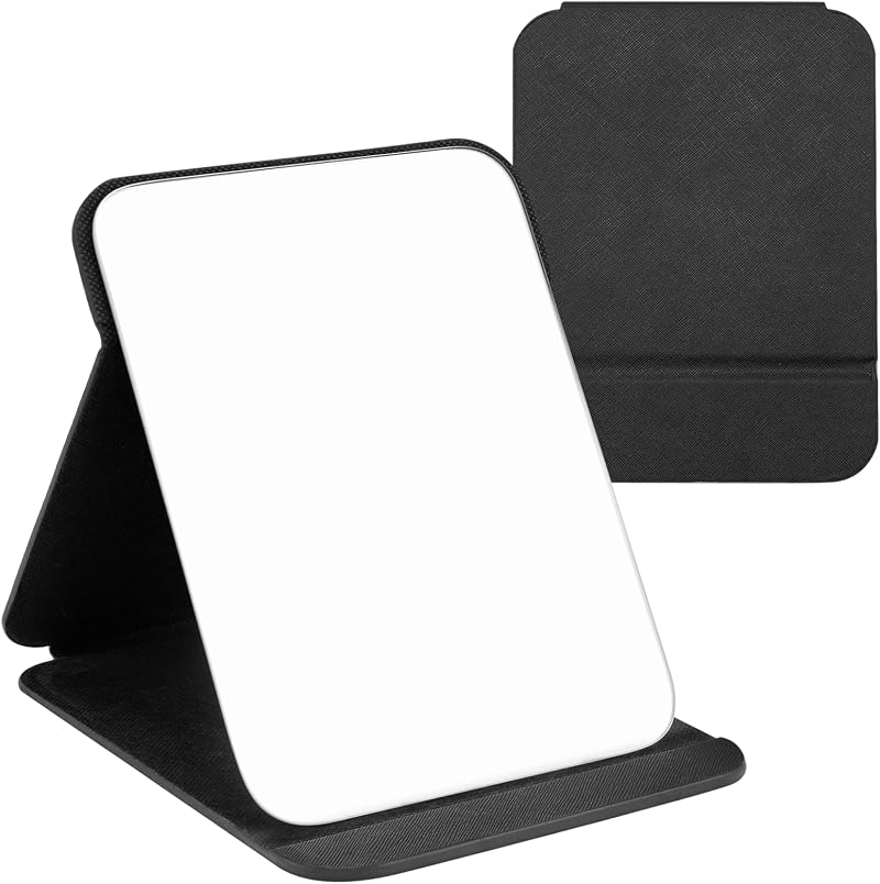 OWLKELA Portable Folding Mirror 16x11cm Black PU Leather Travel Vanity