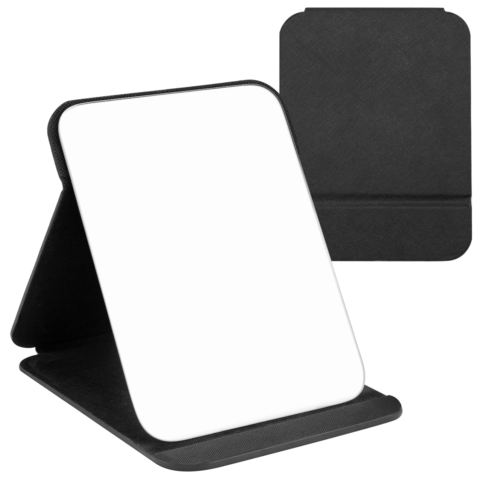 OWLKELA 16x11cm Portable Folding Mirror, Super HD Compact Makeup Mirror, Black PU Leather Travel Mirrors, Free Standing Vanity Mirrors, Tabletop Foldable Mirrors