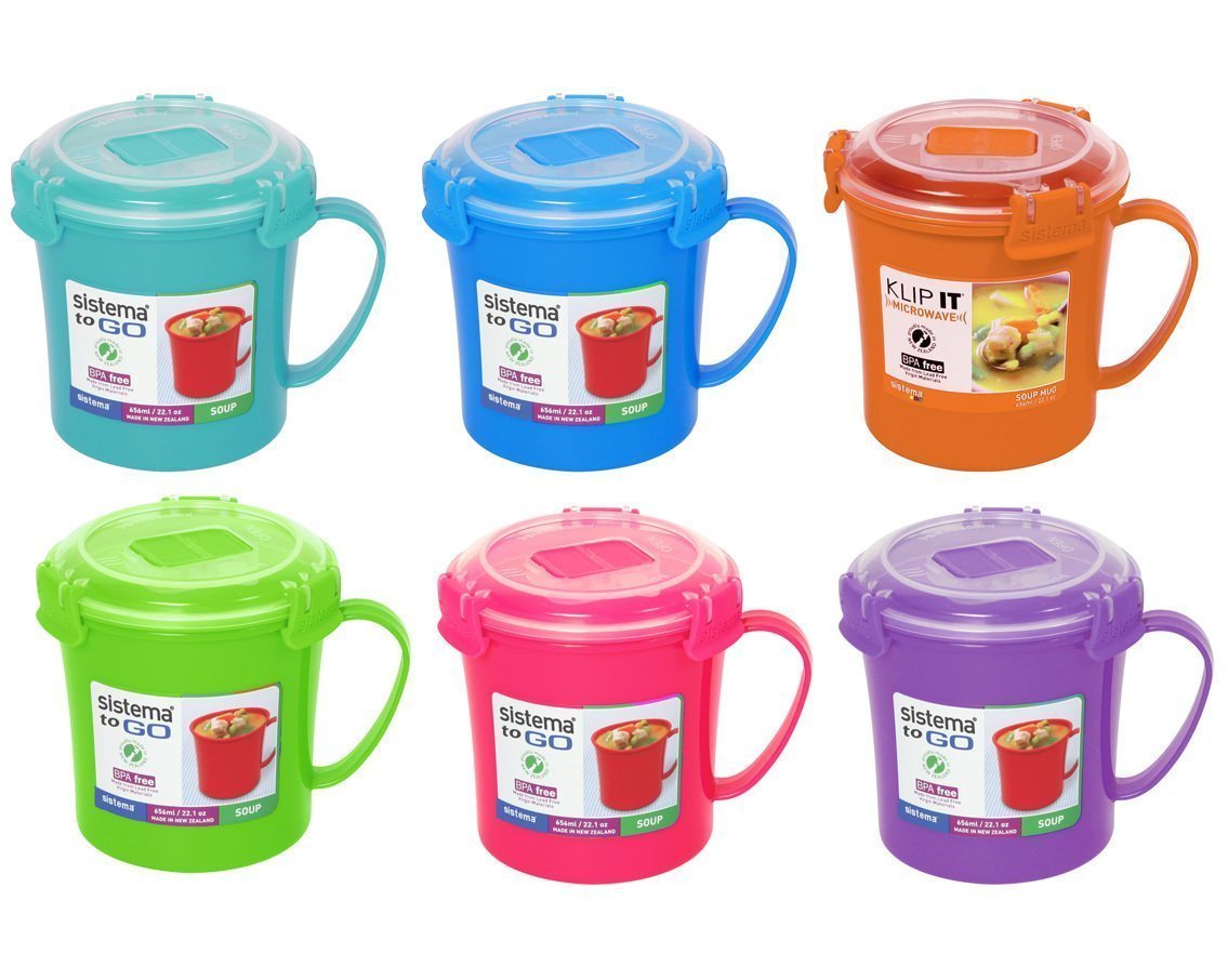 Sistema Klip It Microwave Soup To Go Mug, 656ml, Assorted Colours