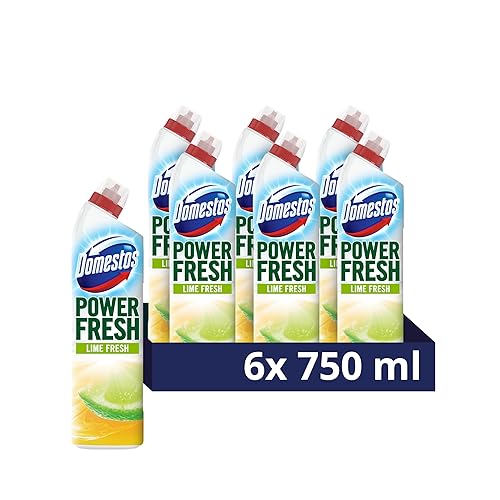 Domestos Power Fresh Lime Fresh Toilet Gel eliminates 99.99% of germs* limescale remover 6x 750 ml