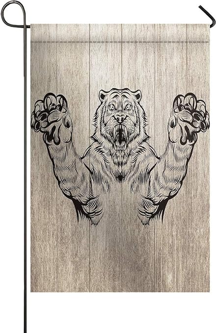 Amazon Co Jp 動物のテーマガーデンフラグ12x 18インチ ポーチ 庭 庭 パティオ 木の板の轟音タイガーレトロイラストに適した両面装飾フラグ ホーム キッチン