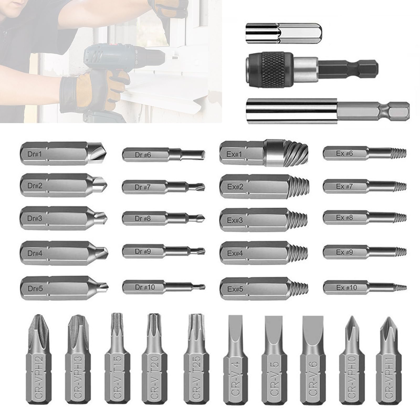33pcs Damaged Screw Extractor Kit,Broken Wire Extractor Damaged Screw Remover Restorer Tool Stripped Bolt Removal Tool Damaged Extractor Socket Adapter Stuck Screw Extractor Toolkit to Disassemble