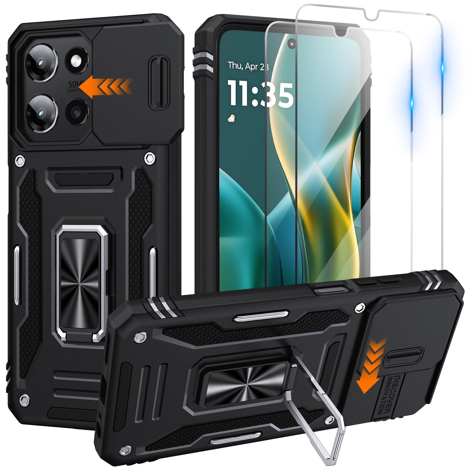 for Moto G 2025 Case/Moto G 2026 Case/Moto G Play 2026 Case with 2 x Screen Protector, Slide Camera Cover Military Grade Protection Magnetic Ring Holder Kickstand, Heavy Duty Shockproof, Light Blue