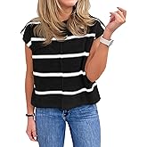 Saodimallsu Womens Cap Sleeve Tank Tops Striped Crew Neck Casual Loose Fit Spring Summer Pullover Knit Sweater Vest