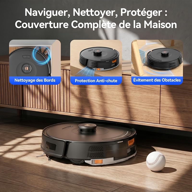 D8 Pro Robot Aspirateur Laveur, 38000Pa Robot Aspirateur avec Station d'Aspiration 4L, Anti-Enroulement des Poils, Navigation LiDAR, Robot 4-en-1 Aspirateur-Laveur pour Sols/Moquette