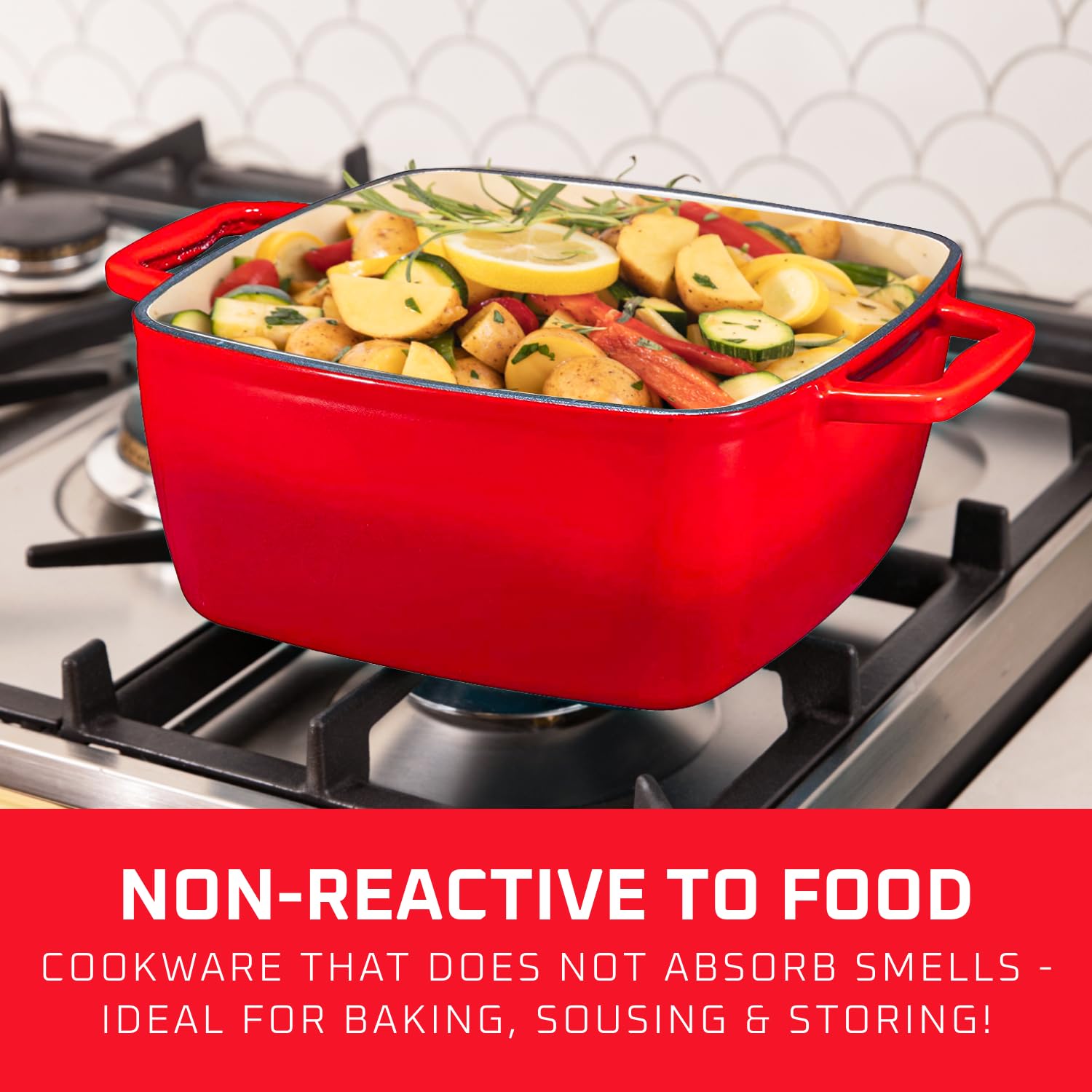 Bruntmor Enameled Dutch Oven Pot With Lid Set Of 2 in Red | Double Cocotte Cast Iron Dutch Oven/Deep. 8 Oz Mini Cocotte |Seasoned Cast Iron Non Stick Skillet Cooking Gifts For Women.