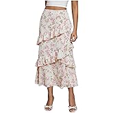 MakeMeChic Women's Summer Long Skirts Elegant High Waisted Flowy A Line Cocktail Midi Skirt
