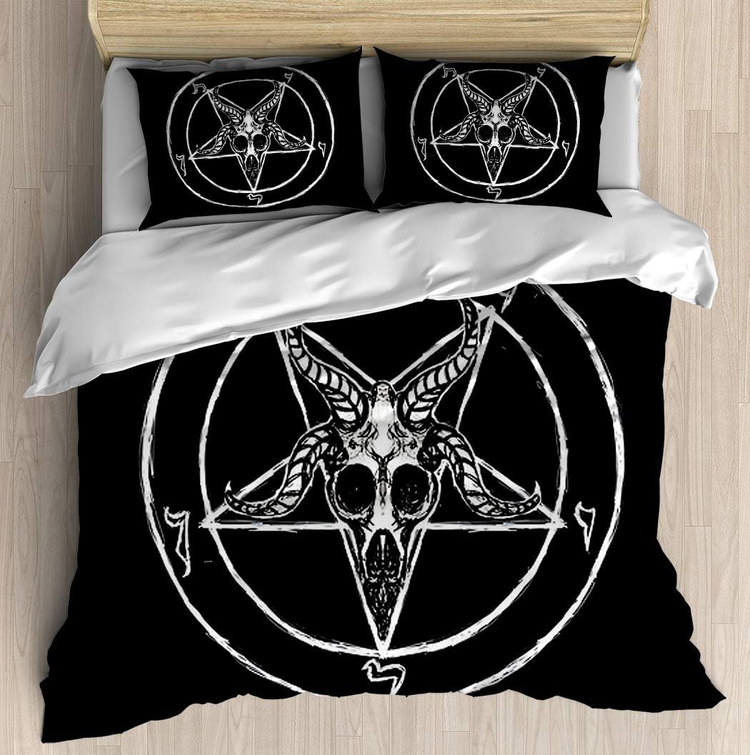 Baphomet Pentagram Samael Sabbatic Goat Head Baphomet LaVeyan LaVey Satainism Lucifer Duvet Cover Set Soft Comforter Cover Bed Set Unique Printed Floral Pattern Design Blanket Cover Queen/Full Size