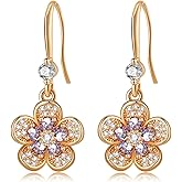 Austrian Crystal Flower Dangle Drop Earrings for Women 14K Gold Plated Hypoallergenic Jewelry