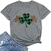 DESFSE St. Patrick's Day Shirts for Women Clover Heart Print Tshirt Green Shamrock Paddy's Day Tee Tops