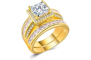 CEJUG 3Ct Princess Wedding Rings for Women Engagement Ring Set Bands 18k White Gold Plated Halo Cz Size 6-10