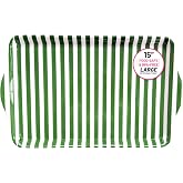 15-Inch Large Melamine Serving Tray with Handles Green Stripe Party Platter | By Sprinkles &amp; Confetti Rectangular Lightweight Shatter-Resistant BPA-Free Dishwasher Safe Food Drinks Entertaining Fun