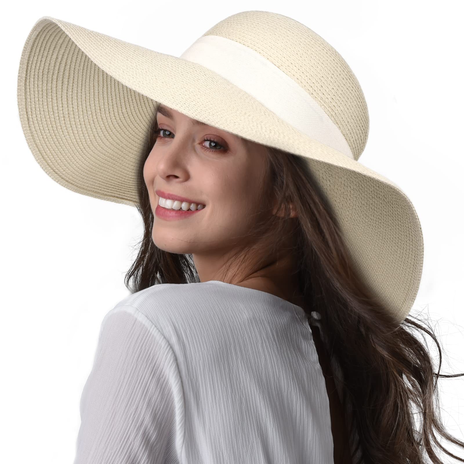 Photo 1 of FURTALK Womens Sun Straw Hat Wide Brim UPF 80 Summer Hat Foldable Packable Floppy Beach Hats for Women