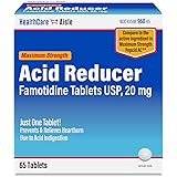 HealthCareAisle Maximum Strength Acid Reducer - Famotidine Tablets, USP, Prevents & Relieves Heartburn, 20 mg, 65 Count