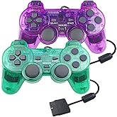 JINHOABF 2 Pack PS2 Wired Controller,Double Shock Gamepad Compatible with Playstation 2 Console (Clear Purple and Clear Green