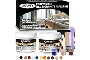 QOVVEY Tile & Fiberglass Quartz Countertop Repair Kit (Color Match), Granite & Tub Repair Kit, Porcelain Sink Corian Travertine Mable Chip Repair Kit for Cracks Chips Dents Holes Almond Biscuit Bone
