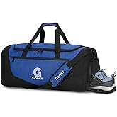Gonex Gym Duffel Bag with Shoe Compartment Wet Pocket, Large Capacity Sports Duffle Bag for Men Women, Workout & Travel Bag with Multiple Pockets, Black/Blue, Medium (60L)