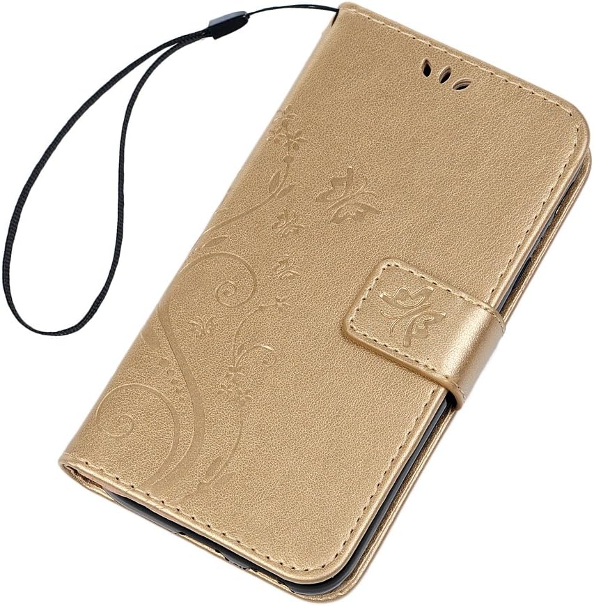 BADALink For Samsung Galaxy J3 2017 Case, Samsung J3 2017 Cover PU Leather Case Embossed Butterfly Case Cover Flip Wallet Case for Samsung Galaxy J3 2017 (J330) with Card Holder & Wrist Strap,Gold - Image 4