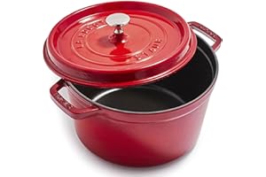 Staub Cast Iron Dutch Oven 5-qt Tall Cocotte, Made in France, Serves 5-6, Cherry