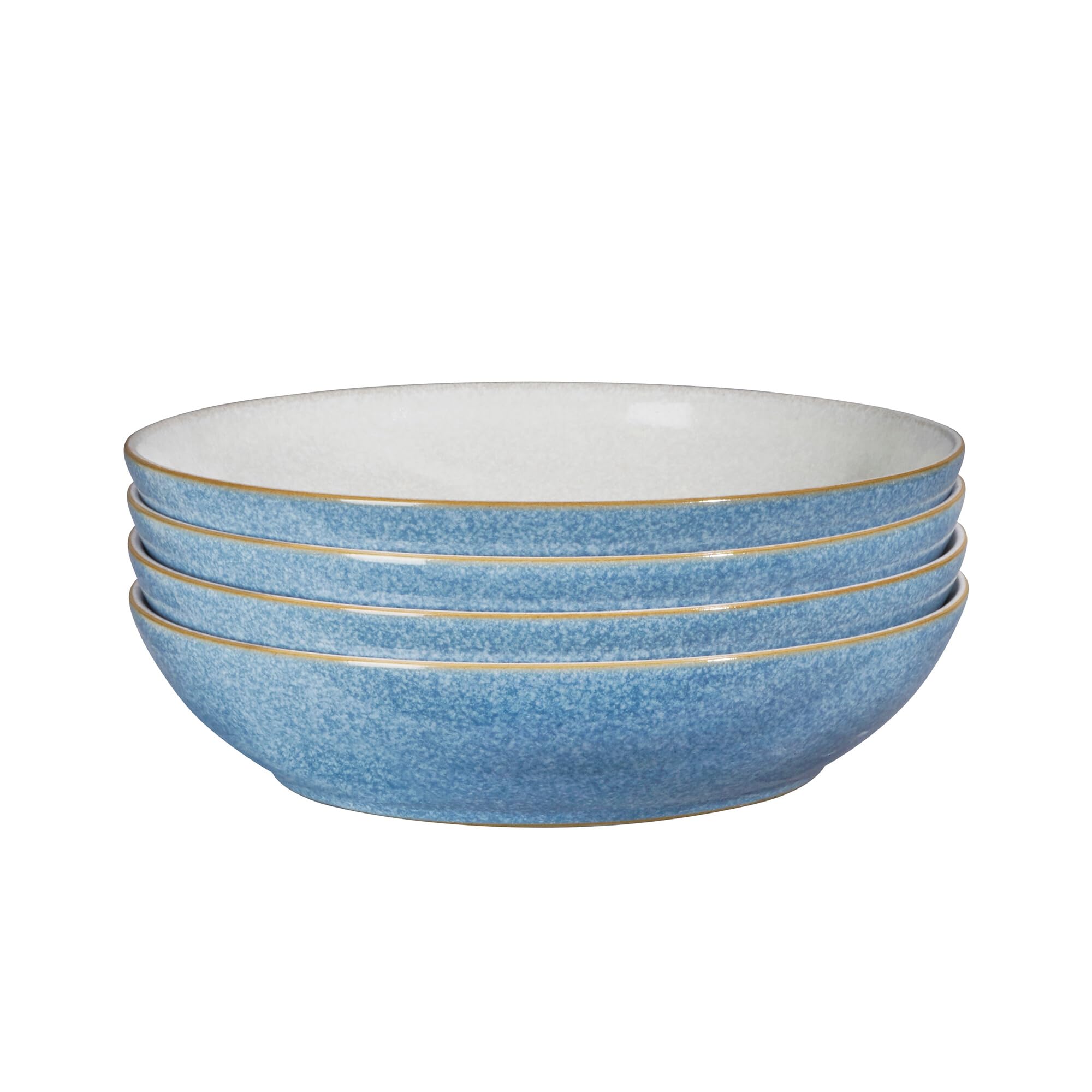 Denby - Elements Blue Pasta Bowls Set of 4 - Dishwasher Microwave Safe Crockery 1050ml 22cm - Blue, White Ceramic Stoneware Tableware - Chip & Crack Resistant
