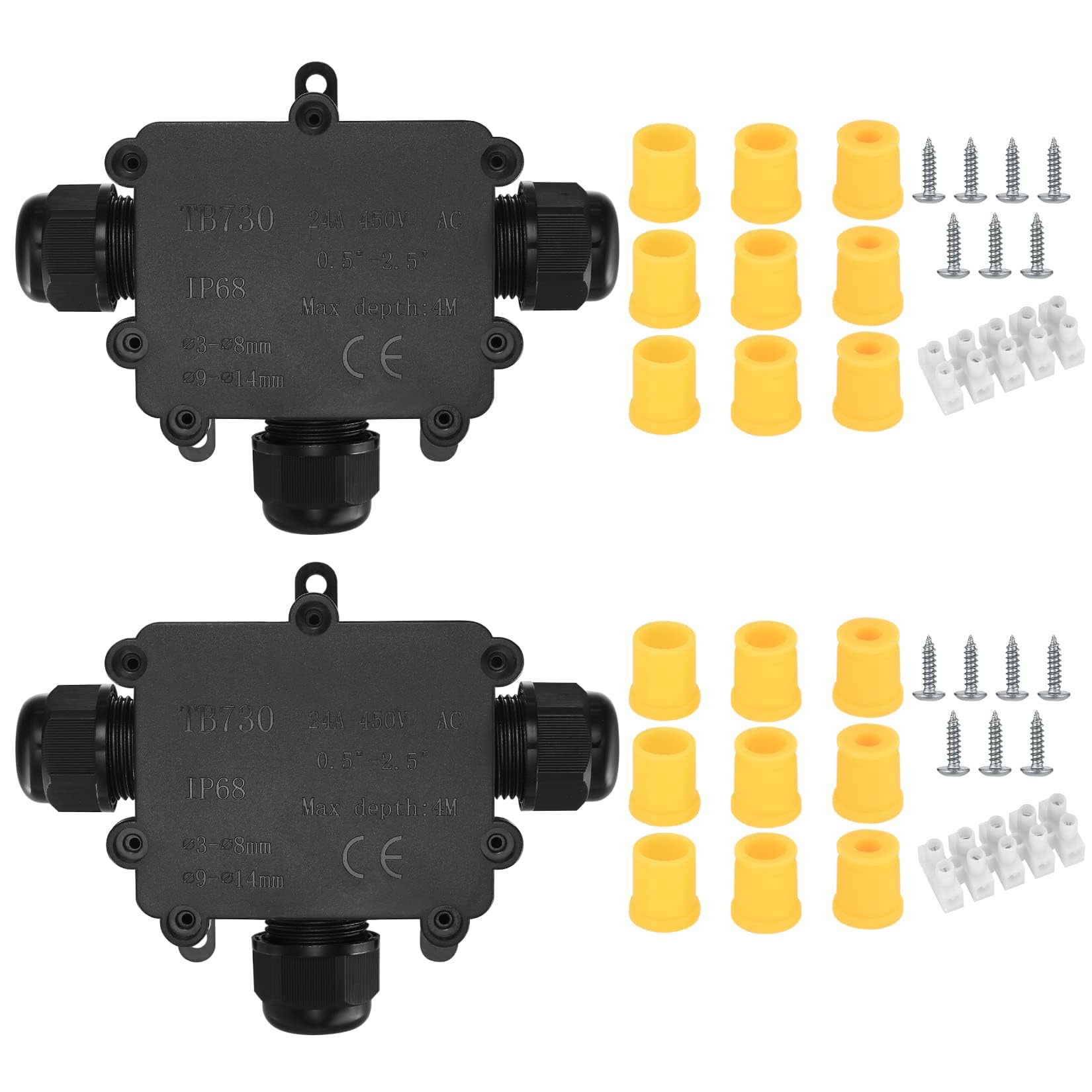 IP68 Waterproof Junction Box, 3-Way External Cable Glands Wire Connectors Electrical Junction Box, Outdoor Waterproof Cable Connector Box for Cable 4-12mm (3-Way-B)