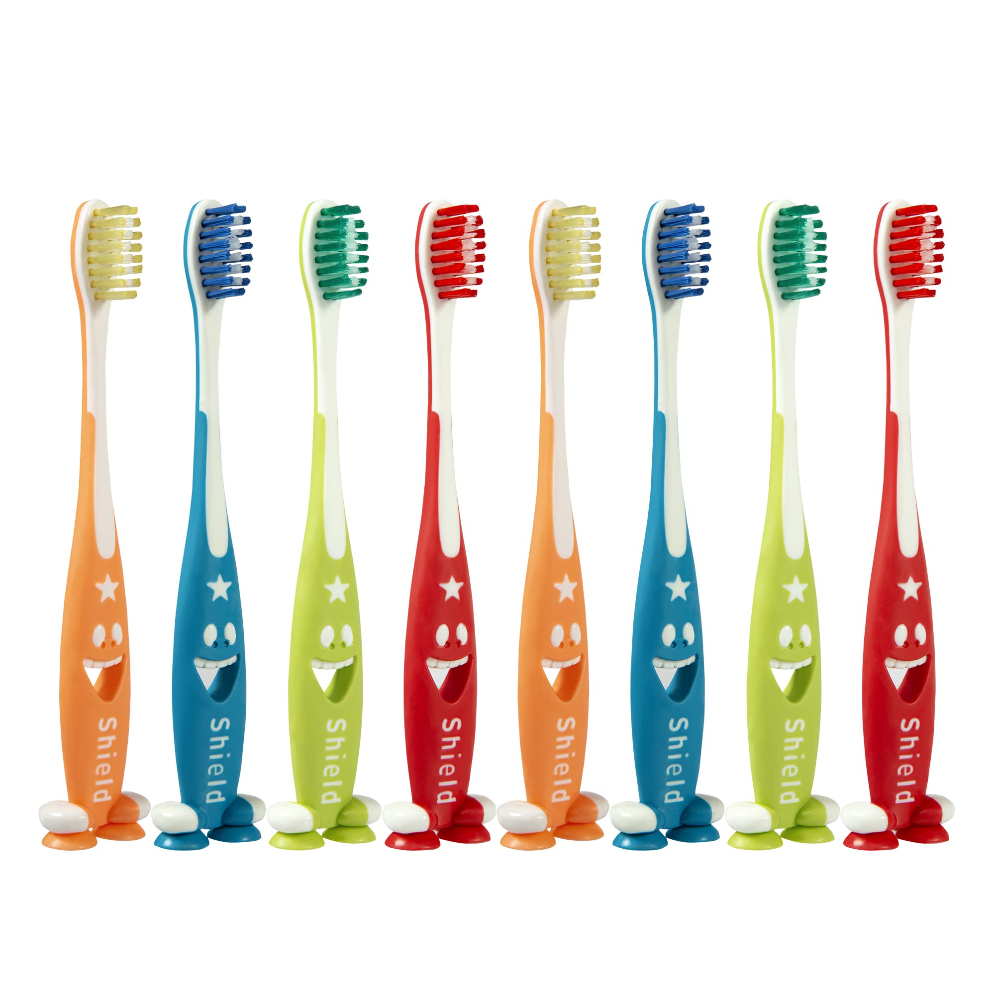 Shield Care Giggles Toothbrush, Fun Design, Flexible Grip and Best for Kids Oral Care - Super Soft Bristles, Kids - 8 Count (Pack of 1)
