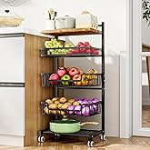 HapiRm Fruit Basket Kitchen Cart - 5 Tier Adjustable Vegetable Storage Rack, Large Capacity Rolling Kitchen Carts on Wheels for Snack Onion and Potato Storage