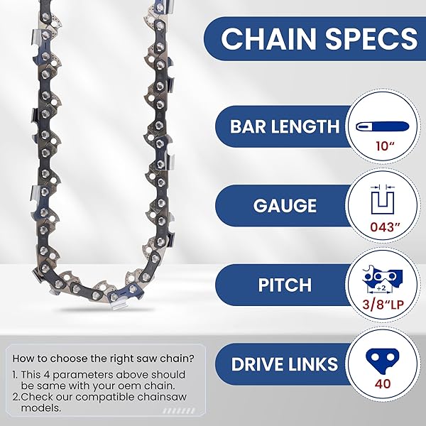 TWOMEM 3 PACK 10 INCH CHAINSAW CHAIN FITS CRAFTSMAN,CHAIN 3/8″ LP PITCH, 043″ GAUGE, 40 DRIVE LINKS FITS MILWAUKEE M18 FUEL POLE SAW, RYOBI P546, WORX WG322, LCS1020