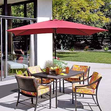 Amazon Com Cobana Rectangular Patio Umbrella Outdoor Table Market Umbrella With Push Button Tilt Crank 6 6 By9 8 Burgundy Garden Outdoor