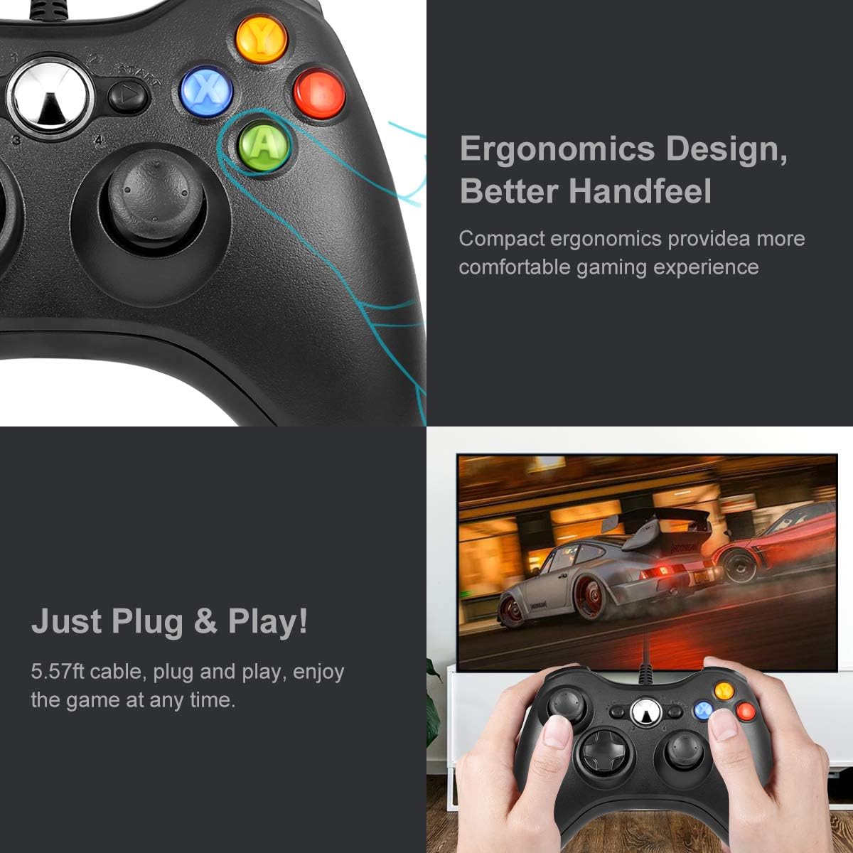 Game Controller for Xbox 360, OUTAD Wired USB Controller Gamepad Game Joystick Joypad Compatible with Microsoft Xbox 360 & Slim/PC Windows 7 8 10 - Ideal for All Gaming Sessions on Xbox and PC (Black): Computers & Accessories