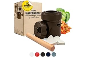 Fermentation Crock 1/2 Gallon Ceramic Sauerkraut Crock With Lid, Glazed Weights, & Pounder Humble House Sauerkrock 2 Liter Brown Fermenting Jar Kit For Pickling Cabbage, Kimchi, Pickles, Vegetables